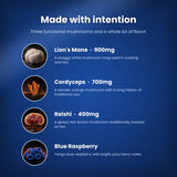 What's inside Blue Raspberry Fungi Fusion: Lion's Mane, Cordyceps and Reishi fruiting body extracts plus blue raspberry flavor