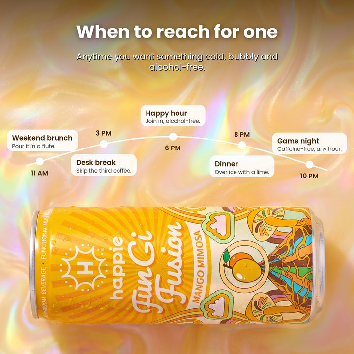 When to reach for Fungi Fusion Mango Mimosa: brunch, desk break, happy hour, dinner, game night