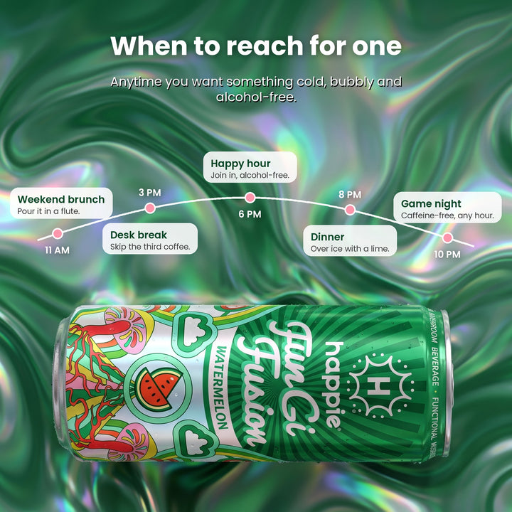 When to reach for Fungi Fusion Watermelon: brunch, desk break, happy hour, dinner, game night